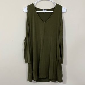 Tobi Army Green Cold Shoulder Long Sleeve Top